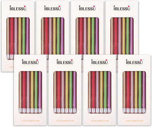 48 Pcs Birthday Candles - Long Thin Birthday Candles, Cake Candles, Tall Glitter Cuppcake Candles, Party Candles, Cake Candles for Birthday Wedding Decorations Colorful Birthday Candles