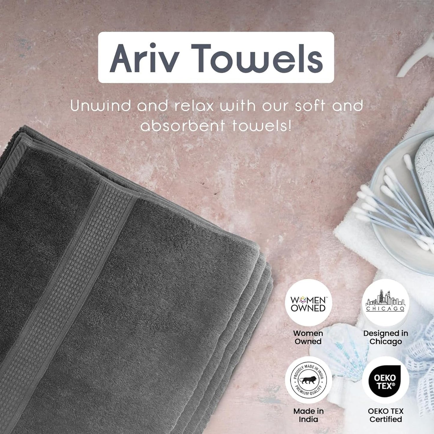 Premium Bath Towels Pack of 4, 100% Cotton, Large, Super Soft, Highly Absorbent, Quick Dry, Durable, Comfortable, Great Value & Quality, Perfect for Home & Bathroom - Grey